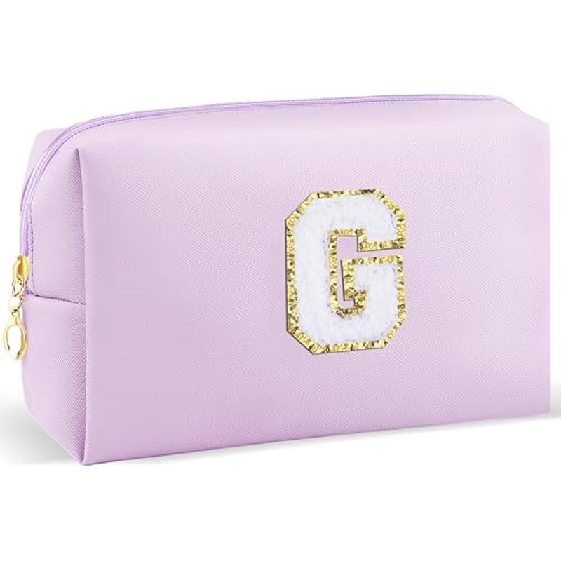 URSKYTOUS Gifts for Girls Initial Makeup Bag Personalized Cosmetic Bag with Zipper Cute Travel Toiletry Bag Waterproof PU Preppy Makeup Pouch Birthday Gift for Teen Girls Women(Purple G) - Image 1